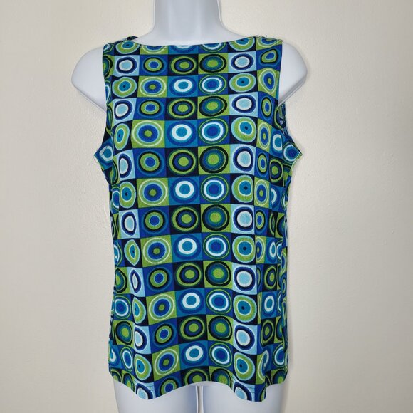 Vintage y2k green blue groovy mod go go psychedelic party going out top size med - Picture 1 of 5